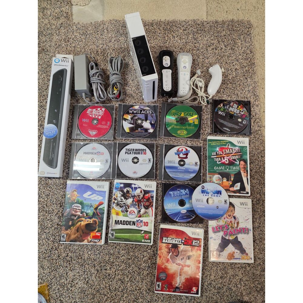 Nintendo Wii Backwards Compatible Console Bundle w/ 2 Controllers & 14 Games